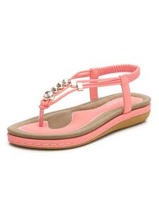 Damen Flache Schuhe Sommermode Flip-Flop Sandalen Runde Zehe Bequeme Gesunde Schuhe,Farbe:Rosa,Größe: 42