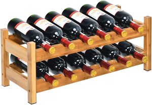 COSTWAY 2-stöckiges Weinregal aus Bambus, Flaschenständer Weinständer für 8/12 Flaschen, Flaschenregal Weinflaschenhalter Weinhalter für Küche, Speisekammer, Bar & Weinkeller (12 Flaschen)