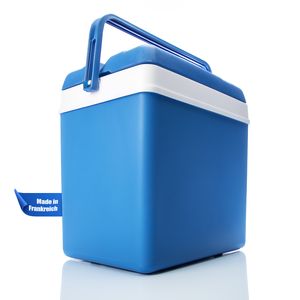 Kühlbox 24 Liter mit Schnellverschluss blau weiß - Bis zu 11 Std. Kühlung - Thermobox aus Kunststoff