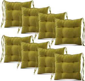 Mg Design sada 8 vankúšov na stoličku 40x40 cm zelená - vankúš na stoličku s popruhmi, prešívaný vankúš, podlahový vankúš - vankúš na sedenie pre záhradnú stoličku, na vnútorné a vonkajšie použitie