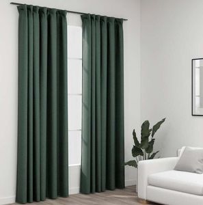vidaXL Zatemňovacie závesy háčiky ľanový vzhľad 2 ks. Zelené 140x225 cm