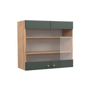 Vicco Glass kitchen cabinet Fame-Line, 80 cm, Green-Gold Country House/Gold power oak