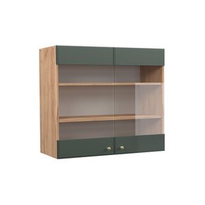 Vicco Küchenschrank Glas Fame-Line, 80 cm, Grün-Gold Landhaus/Goldkraft Eiche