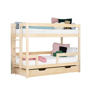 Set: Stockbett ULURU mit Bettschublade aus Holz BUDDY auf Rädern