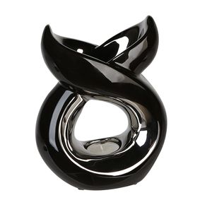 Design Aromabrenner, Duftlampe aus Keramik in schwarz silberfarben, Modell BLOSSOM LIGHT, Maße: 20 x 17 x 9 cm ideal als Geschenk oder Zuhause, hoher Neidfaktor