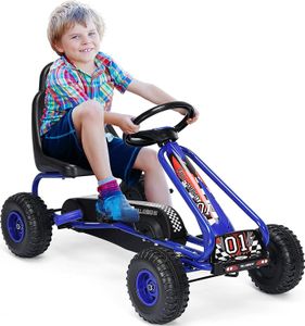 GOPLUS Gokart mit Vor- und Rückwärtsgang, Tretauto mit verstellbarem Sitz & Handbremse, Tretfahrzeug für Kinder ab 3 Jahren bis 30 kg (Blau)