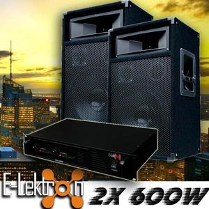 E-Lektron stereo DJ PA Anlage DJ-1000 Endstufe & PW30 Lautsprecher