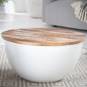 Upcycling Design Couchtisch INDUSTRIAL STORAGE 70cm weiß Mangoholz handmade
