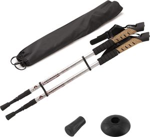 MidGard Nordic Walking Stöcke Teleskop Antischock Wanderstöcke aus Aluminiumlegierung mit Korkgriff & Dämpfung verstellbar in der Länge 70-135 cm Silber