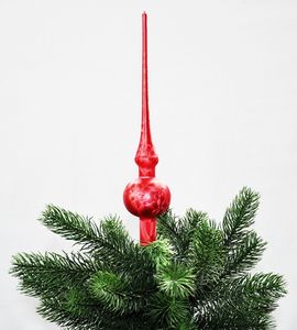 JACK Christbaumspitze Thüringer Glas 28cm Spitze Mundgeblasen Eislack Glanz Matt, Farbe:Rot Eislack