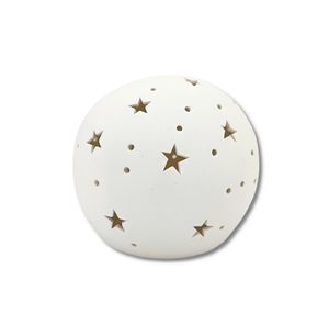 Keramik LED Kugel mit Sternen weiß 14 x 12cm Dekokugel Leuchtkugel Tisch-Deko