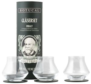 Botucal Geschenkset Dose Gläserset - Botucal Dose + 3x Filzuntersetzer Untersetzer + 3x Rum Tumbler Glas Gläser