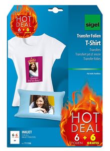 SIGEL T1156 HOT DEAL T-Shirt Transfer Folien für helle Textilien, 6 Folien + 6 Folien gratis