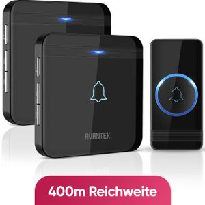 AVANTEK Drahtlose Türklingel mit 2 Empfängern - Schwarz - Reichweite 400 Meter - Wasserdicht - Batteriefrei - 52 Melodien AVANTEK Drahtlose Türklingel mit 2 Empfängern - Schwarz - Reichweite 400 Meter - Wasserdicht - Batteriefrei - 52 Melodien