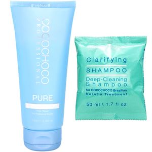 COCOCHOCO Professional Brasilianisches Keratin Pure (100 ml) und Clarifying Shampoo (50 ml), Keratin Kur für Haarglättung, Geeignet für Blondes Haar