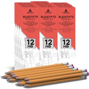 Tritart Bleistifte I 156 Bleistifte mit HB Mine + Radiergummi I HB Bleistift Set mit angespitzter Mine für Schule + Büro + Skizzieren I 13 Packungen je 12 Holz-Bleistifte zum Zeichnen + Schreiben