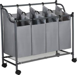 SONGMICS Wäschekorb, mit 4 abnehmbaren Stofftaschen, Rollen, 4 x 35 L, grau