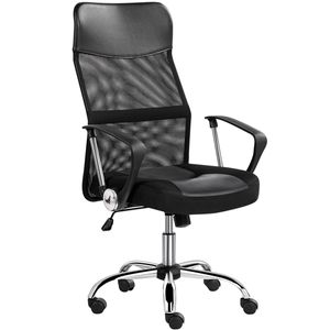 Yaheetech Bürostuhl, Schreibtischstuhl ergonomisch, atmungsaktiver Bürodrehstuhl mit hoher Netz-Rückenlehne, Wippfunktion Office Chair, Belastbar bis 135 kg