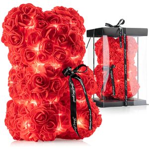 Medvedík Rose, Rose Valentine, červený, okvetné lístky ruží 25 cm, dekorácia, darček pre ňu