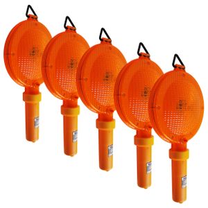 LED Baustellenlampe Baulampe Baustellenleuchte Warnleuchte Signalleuchte v1, Menge/Rabatt:5 Stück, Linsenfarbe:orange