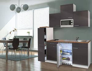respekta Küche Singleküche Küchenzeile Küchenblock Miniküche 180 cm weiß grau