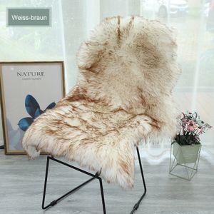 MODFU Schaffell Schaffellimitat Format Teppich Imitat Kunstfell Auflage Bettvorleger Schaf Lamm Fellteppich Kunstfell Shaggy Flauschig Weiss Braun