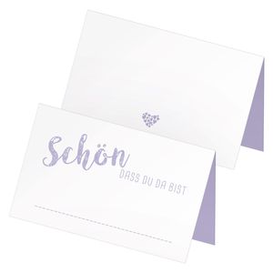 itenga 24 x Tischkarten "Schön dass du da bist" lilac flieder lila