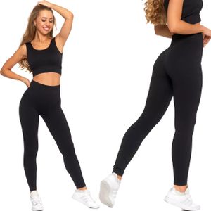Moraj damskie prążkowane legginsy fitness z wysokim stanem spandex 2000-102, czarny, S/M