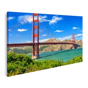 Bild Bilder auf Leinwand Golden Gate Bridge Lebendige Tageslandschaft Wandbild Poster Leinwandbild GCUW