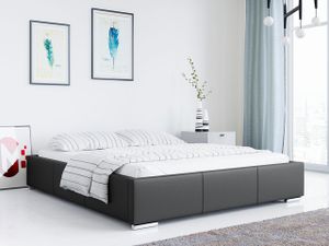 Polsterbett - Doppelbett mit Bettkasten - Deko Bed mit Lattenrost - POLO - 120x200 cm Schwarz Kunstleder