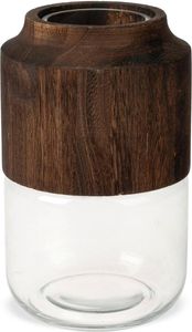 Moderne Glasvase Vase mit Holzakzent Blumenvase 23 cm