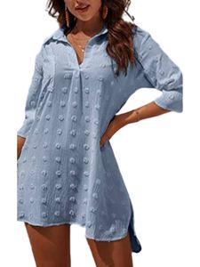 Damen Strandkleider Swiss Dots Badeanzug Coverup Lose Shirt Bademode Beach Kleider Hellblau,Größe M