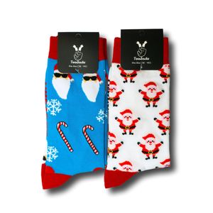TwoSocks Weihnachtssocken 2er-Set - Weihnachtsmann Socken Santa Socken Weihnachten Baumwolle, Einheitsgröße, Weihnachtsgeschenk
