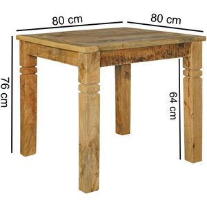 Jídelní stůl RUSTICA 80 x 80 x 76 cm z masivního mangového dřeva