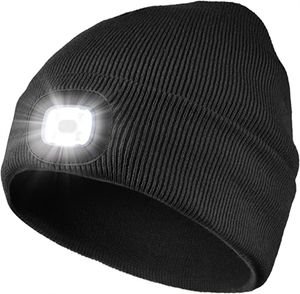 LED Mütze mit Licht, Beleuchtete Mütze Aufladbar USB für Männer und Frauen, Einstellbare Helligkeit Stirnlampe Winter Beanie Mütze mit Licht, Uni Winter Wärmer Strickmütze mit Licht