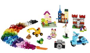 LEGO Classic Große Bausteine-Box, Konstruktionsspielzeug für Mädchen und Jungen mit Aufbewahrungsbox, enthält bunte LEGO Steine, Reifen, Türen, etc. in 33 Farben, Geschenk für Kinder ab 4 Jahren 10698