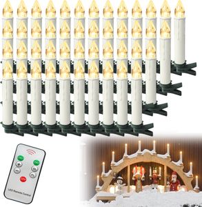 UISEBRT 60x Weihnachtskerzen LED-Kerzen kabellose Weihnachtsbaumkerzen mit Fernbedienung Dimmbar Flackern Christbaumkerzen Warmweiss Party
