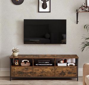VASAGLE TV-Schrank, TV Lowboard für Fernseher bis zu 65 Zoll, 147 x 40 x 50 cm, TV-Regal mit 3 Schubladen, Stahlgestell, Industrie-Design, vintagebraun-schwarz LTV301B01
