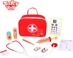 Doktorset, Medizin-Spielset mit Spritze, Sehtest, Stethoskop uvm. aus Holz