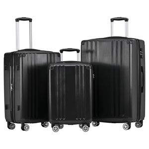 Koffer-Set, Hartschalen-Koffer, Rollkoffer, Reisekoffer, Handgepäck 4 Rollen, ABS-Material, TSA Zollschloss, Schwarz