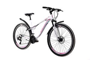 breluxx® 26 Zoll Damen Mountainbike FS Sport Nora, weiß pink, 21 Gang + Disk + Schutzbleche