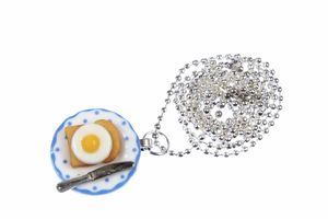 Toast mit Spiegelei auf Teller Halskette Frühstück Miniblings Porzellan 80cm