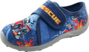 Fischer Kinder Hausschuh Baumwolle Klettverschluss Feuerwehr rutschfest 552338, Größe:25 EU, Farbe:Blau