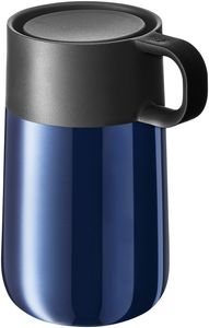 WMF Impulse Travel Mug, Thermobecher Edelstahl 0,3l, Automatikverschluss, 360°-Trinköffnung, hält Getränke 6h warm/ 12h kalt, blau, 1 Stück (1er Pack)