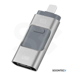 SOONTEC 128 GB 3.0 USB-Stick Memory Stick 3 in 1 MICRO USB / USB / Lightning für iPhone (Silber) für Videoverarbeitung am Smartphone