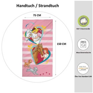 Bibi und Tina Strandtuch für Mädchen 75x150 cm Rosa Badetuch Handtuch aus 100% Baumwolle