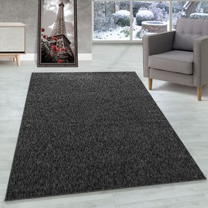 Modern Kurzflor Teppich Flachgewebe Schlingenteppich meliert Teppich Wohnzimmer, Farbe:Anthrazit, Grösse:200x290 cm