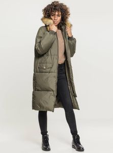 Urban Classics Damen Jacke Ladies Oversize Faux Fur Puffer Coat Darkolive/Beige-XL
