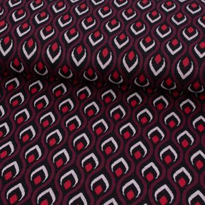 Viskose Strickstoff Jacquard-Jersey Retro rot schwarz 1,59m Breite