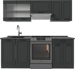 Vicco Küchenzeile R-Line, 200 cm , AP Anthrazit, Anthrazit Landhaus/Anthrazit